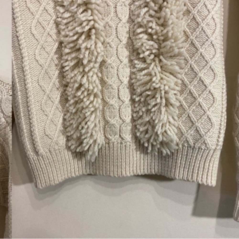 Tory Burch Fringe Pom Pom Crewneck Sweater Size XS Cream - Picture 5 of 14